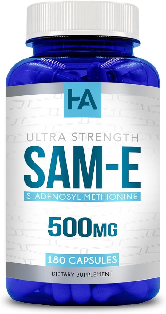 High Strength 500mg SAM E Supplement | S-Adenosyl Methionine SAMe Supplement for Bone Joint & Mood Support for Men and Women | Vegan Non-GMO & Made in US cGMP Labs (180 Veggie Capsules)