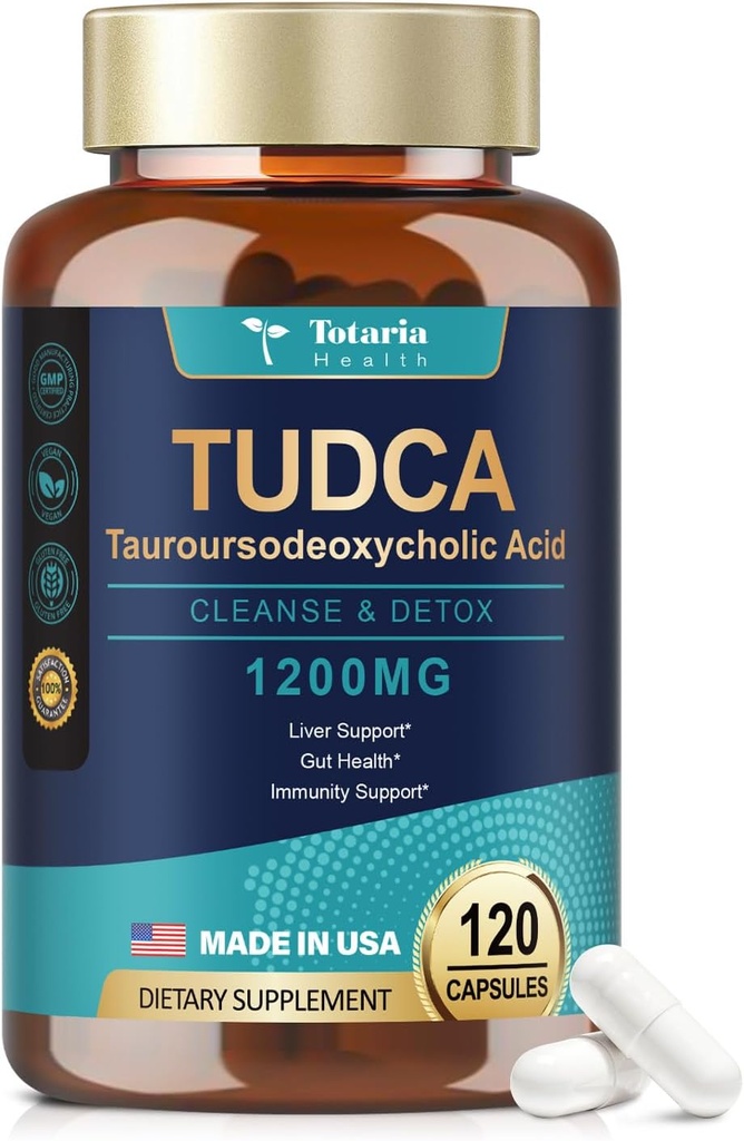 Totaria TUDCA Bile Salts Supplément de soutien du foie 1200mg, 120 Capsules, 1 Pack- Soutien du foie, Santé du foie, Suppléments pour vérins, Sans gluten