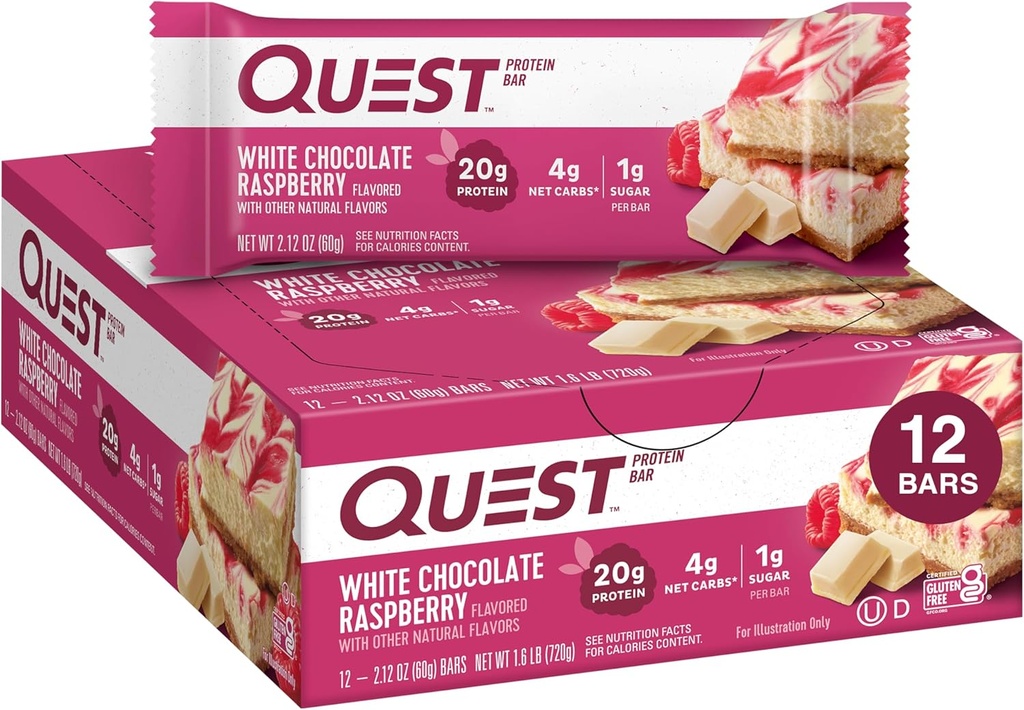 Quest Nutrition- Protéines élevées, faible teneur en glucides, sans gluten, céto-friendly, 12 Compte de la framboise au chocolat blanc