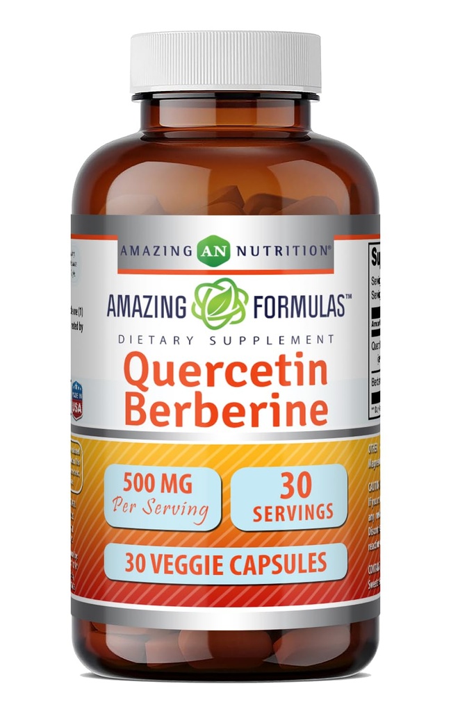 Formules étonnantes Quercetin Berberine : 250 Mg Berberine et 250 Mg Quercetin : Supplément de capsules veggies : non-OGM : sans gluten.