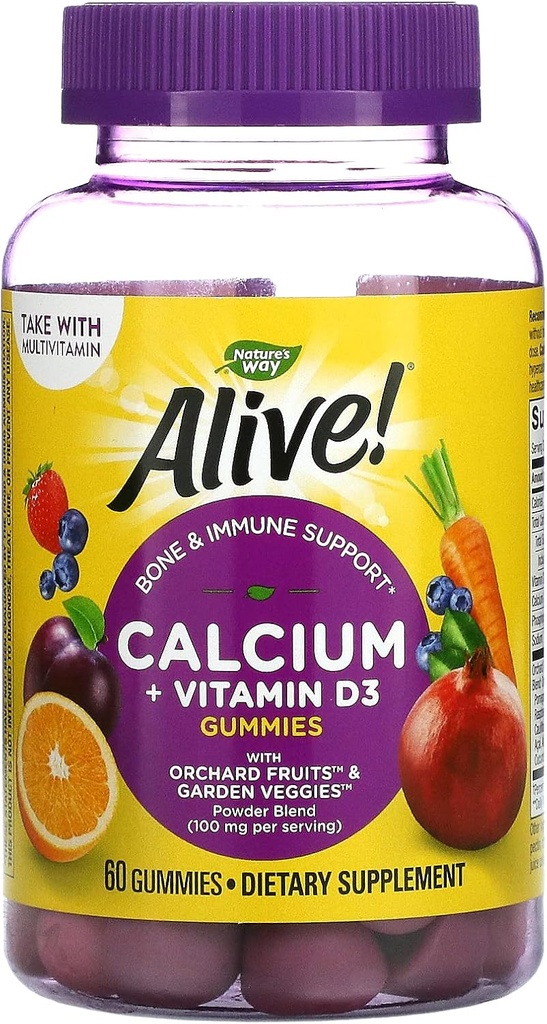 NATURES WAY Alive! Calcium Plus D Gummies, 100 mg, 60 CT