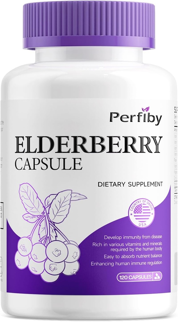 Capsule Elderberry avec Magnésium et Vitamine C, D3 et Zinc - Supplément de soutien immunitaire pour adultes, 120 Capsules, 60 jours d'approvisionnement