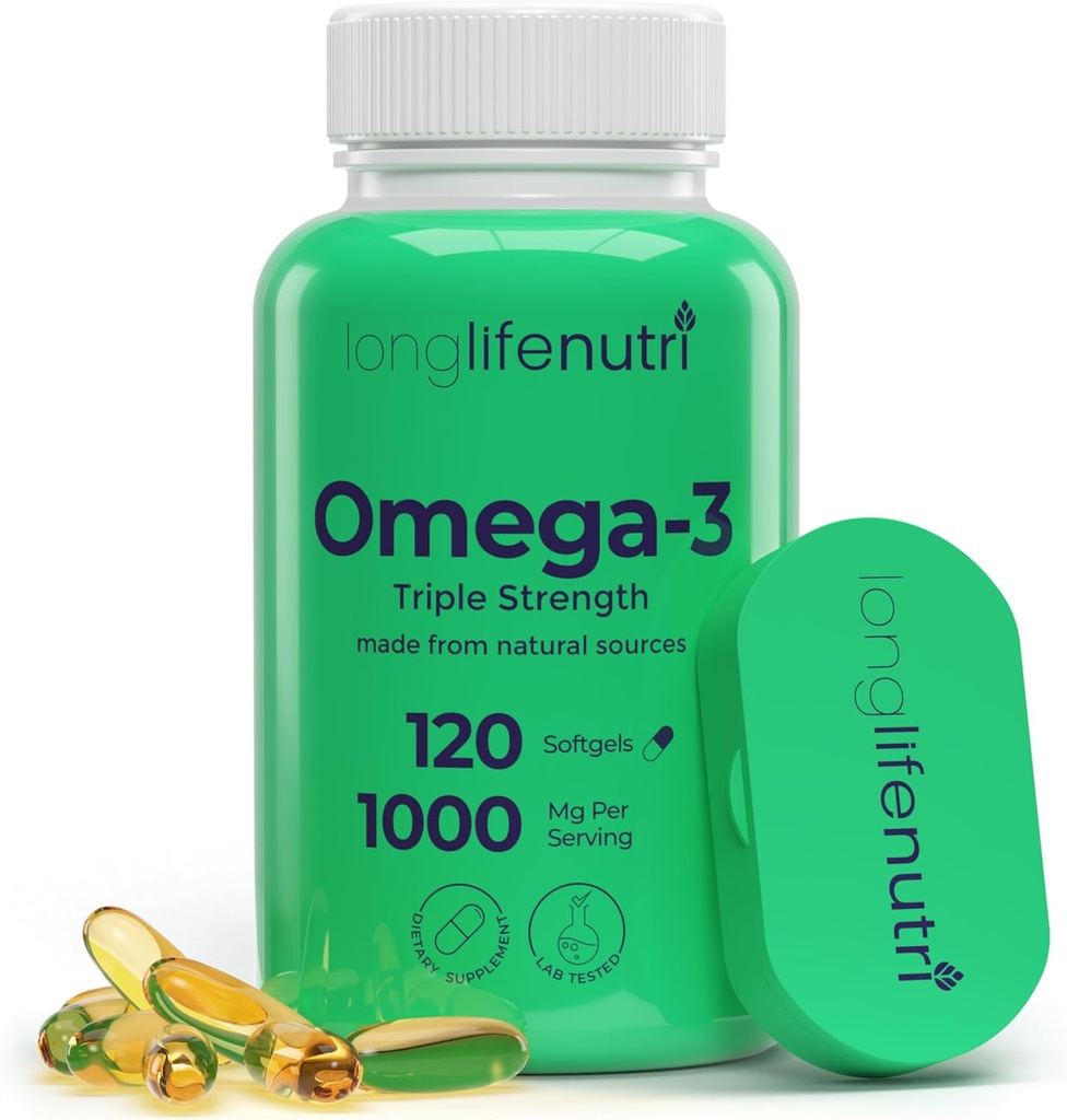Omega 3 Huile de poisson 1000mg - avec High EPA & DHA, 120 Softgels, Supplément acides gras pour la fonction cognitive, du saumon, 4-Ment Supply, GMP certifié, Fabriqué aux États-Unis