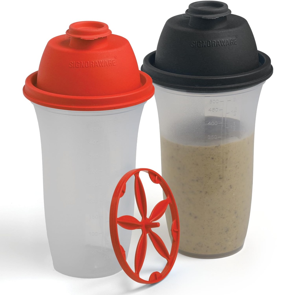 SIGNORA WARE Bouteilles de shaker en plastique 17-Ounce Bouteille de shake en plastique pour le remplacement des repas Shakes & Smoothies, Boissons, Mélange de salades et sauces, Margarita, & Plus
