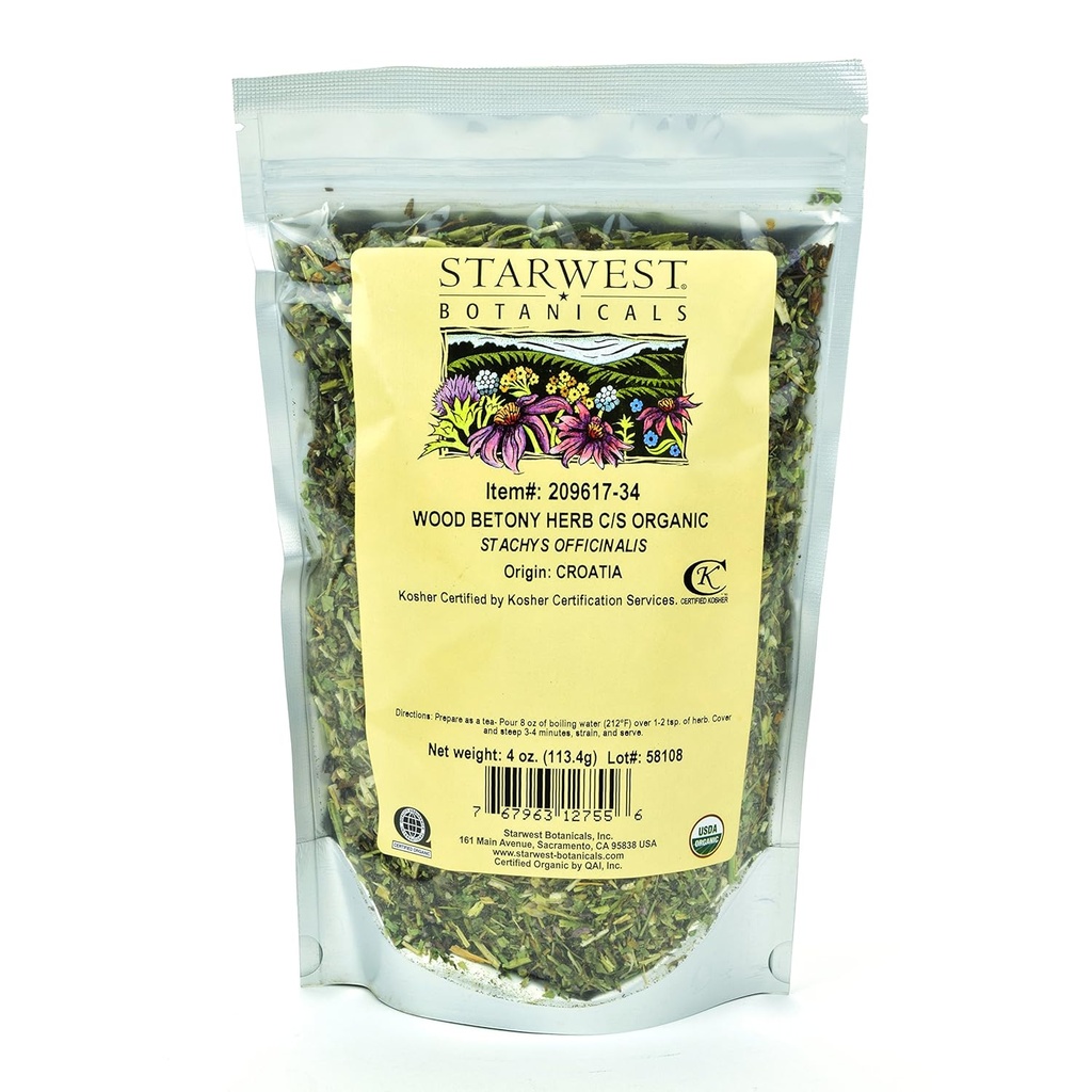 Starwest Botanicals Bio Wood Betony Herbe C/S, 4 Onces