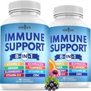 Nouveau supplément de soutien immunitaire de 8 ans en 1 avec Echinacea, vitamine C et zinc 50mg, vitamine D 5000 UI, curcumine et gingembre curcuma, B6, Elderberry 120 Compte (paquet de 2)