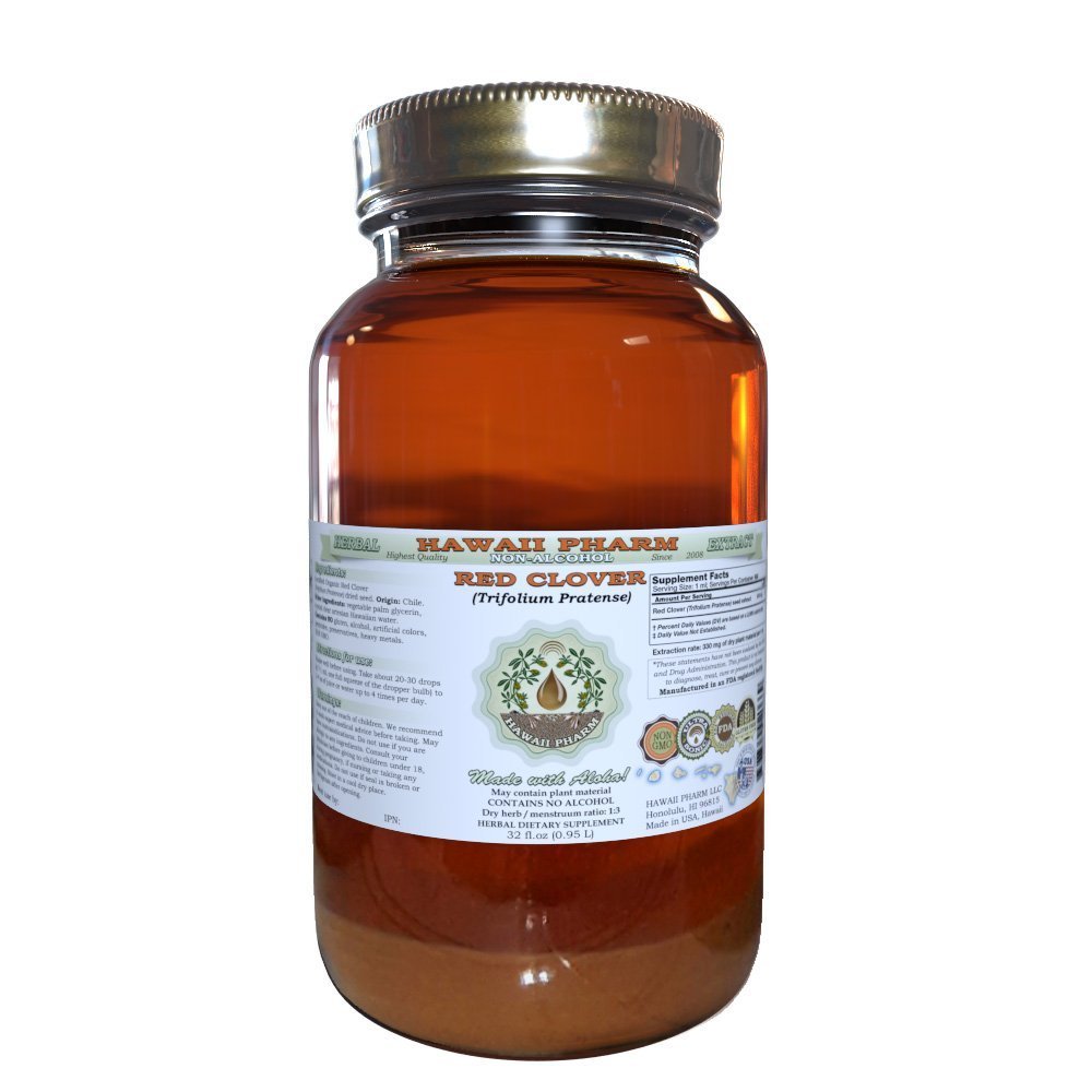 Extrait liquide sans alcool de trèfle rouge, trèfle rouge (Trifolium Pratense) supplément à base de glycérite naturel à base de plantes, Hawaii Pharm, États-Unis 32 fl.oz
