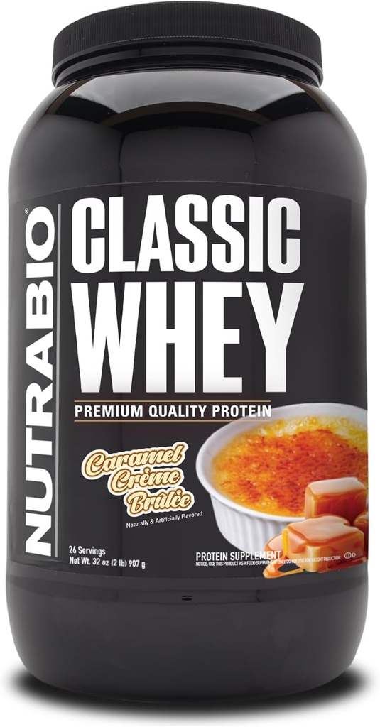 NutraBio Classic Whey Protéine Poudre- 25G de protéines par scoop - Pas de remplissage, Couleurs artificielles, Préservatifs - Caramel Creme Brulee, 2 livres