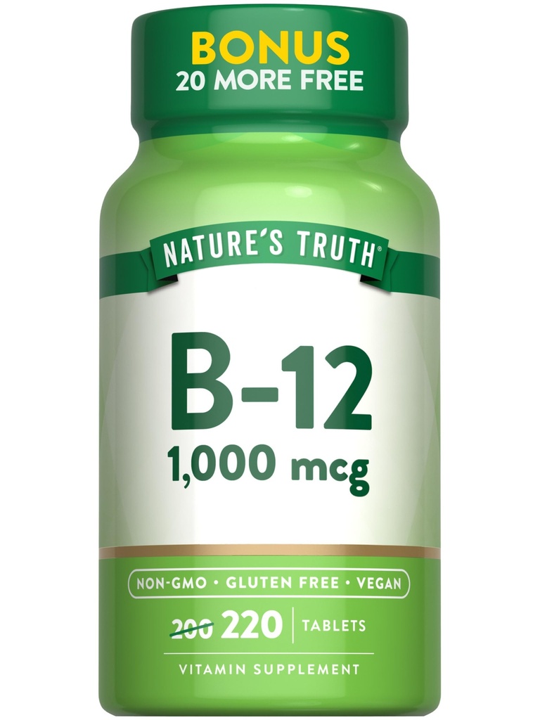 La vérité de la nature Comprimés de vitamine B12 $ 1000 mcg $ 220 Comte $ Vegan, sans OGM et supplément sans gluten