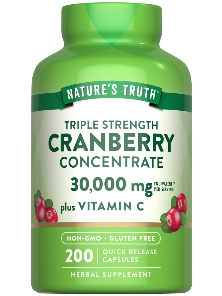 Nature's Truth Cranberry Concentrate Pills (en anglais seulement) Plus Vitamine C. 30 000 mg 200 Capsules à libération rapide (en anglais seulement) Supplément sans OGM et sans gluten