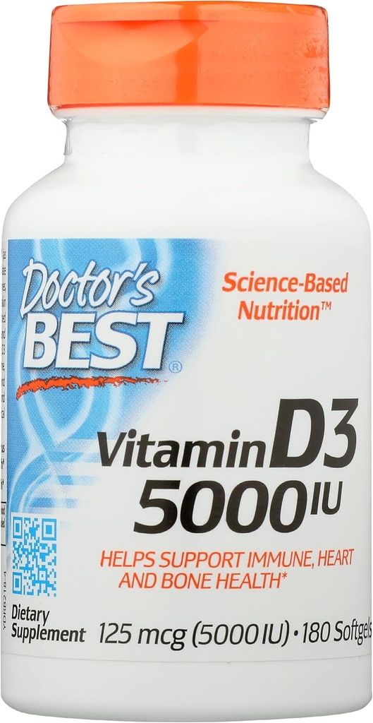 Meilleurs médecins vitamine D3 5000UI, non OGM, 180 Softgel (paquet de 1)