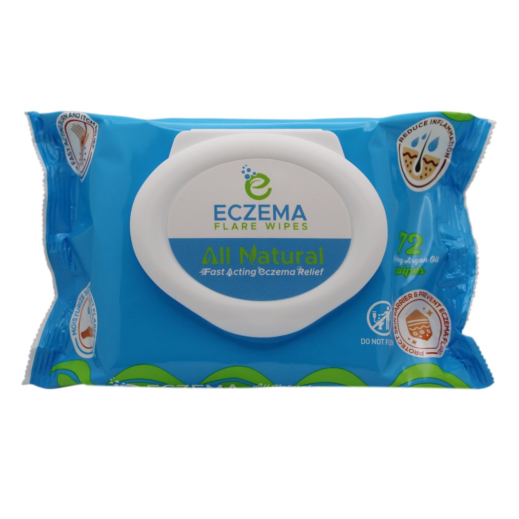 Eczema Flare Wipes® - All-Natural Fast Acting Eczema Relief, Anti-Démangeaison, Réduit l'inflammation et Protège la barrière cutanée, apaise et prévient les future flammes, le pH-Balancing, Solution pratique sur le pouce 72ct