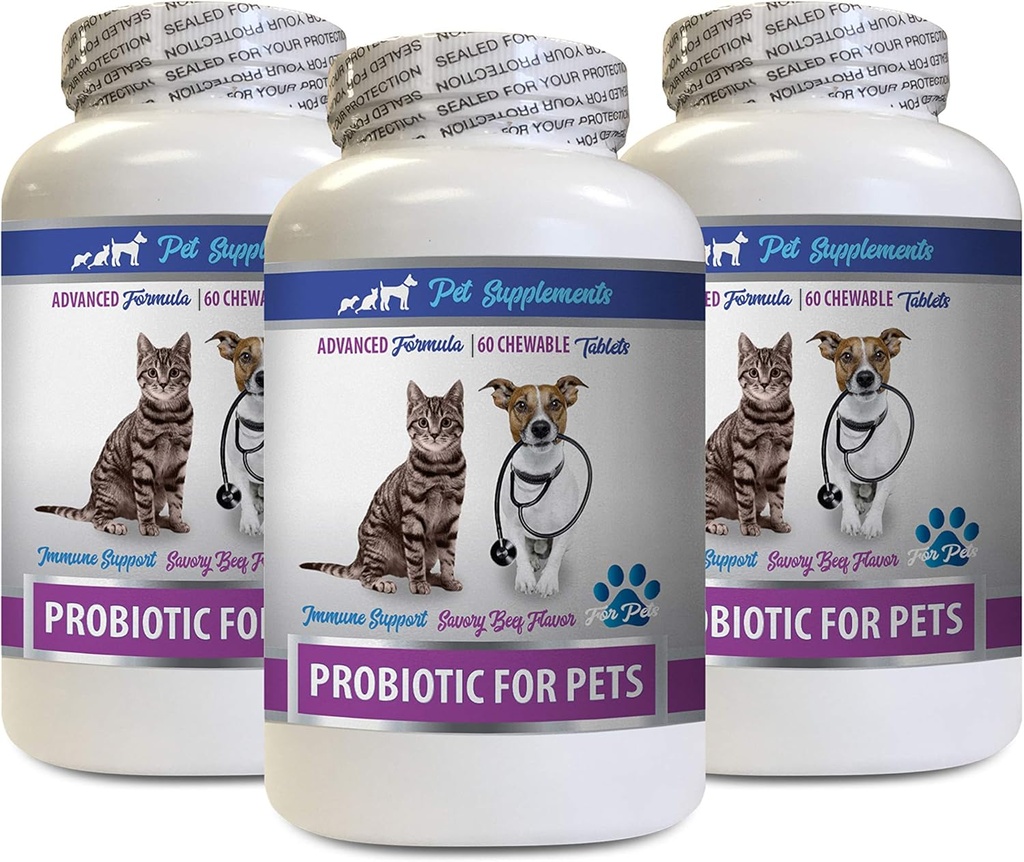 Cats Bad Breath Home Remède - PROBIOTICS pour les animaux de compagnie - Chiens Cats - Mauvais gaz et breath Treats - Advanced Immune Boost - chat Supore digestive - 3 bouteilles (180 Treats)
