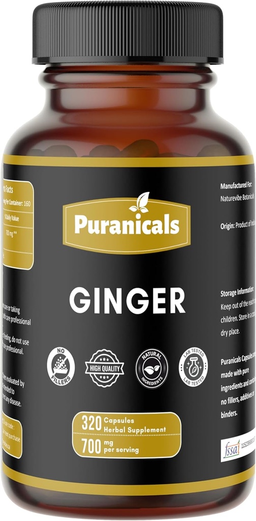 Ginger Premium 320 Capsules Sans OGM et sans gluten. Supplément à base de plantes.