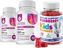 Elderberry Gummies for Kids and Magnesium 200 mg Gummies Sugar-Free - Healthy Immune System Booster and Health Support with Elderberries Extract with Magnesium Calm Chews for Kids & Adults Sugar-Free