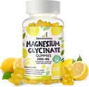 Glycinat de magnésium 2500mg - Supplément de potassium de magnésium sans sucre avec vitamine D, B6, CoQ10 pour l'humeur calme et le soutien du sommeil - 90 Gommies de citron