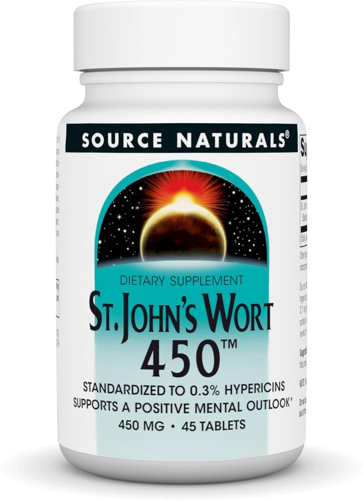 Source Naturals St. John's Wort 450 mg soutient une perspective mentale positive - 45 comprimés