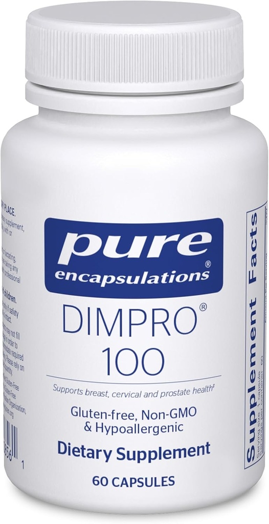 Encapsulations pures DIMPRO 100 - Supplément diindolylméthane - pour la santé mammaire, cervicale et prostatique - Sans gluten et végétalien - 60 capsules