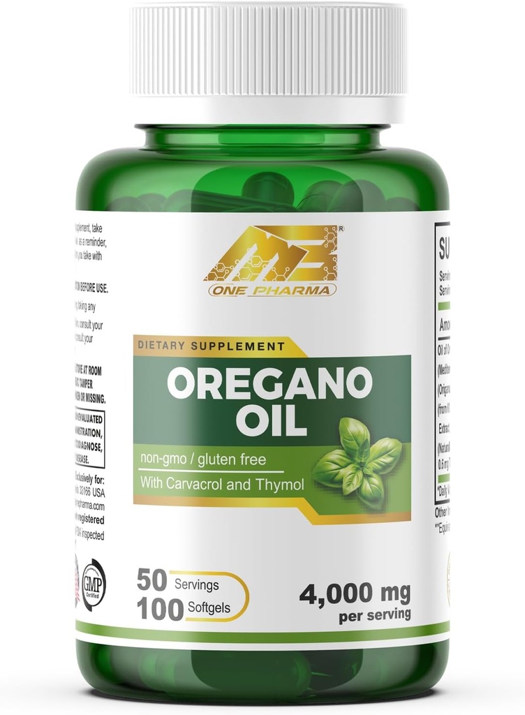 MB Une huile d'origan 4000mg– 65:1 Extrait d'origan méditerranéen - Élevé en carvacrol– Extra-fort- 100 Softgels Non-OGM, sans gluten