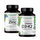 EMERALD LABS Vitamine D3+K2 (60 capsules) et Zinc 25mg (90 capsules) - Santé des os, soutien cardiaque, soutien immunitaire, santé digestive, soutien au stress oxydatif - sans gluten