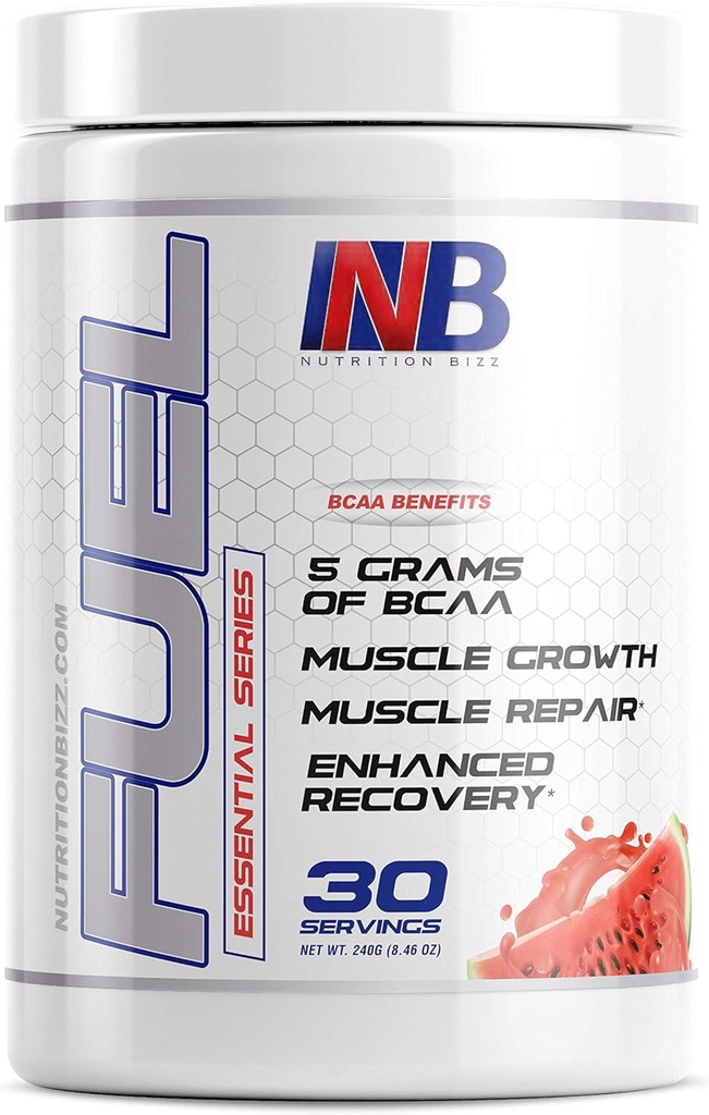 Carburant 2:1:1 BCAA poudre, 5 grammes d'acides aminés BCAA, boisson de récupération après l'entraînement pour la construction musculaire, la récupération et l'endurance, 30 portions (Watermelon)
