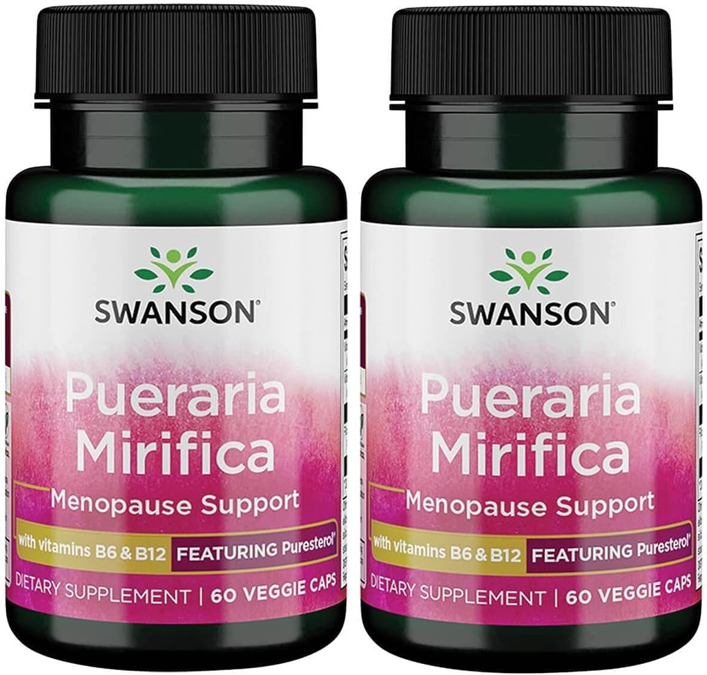 Swanson Pueraria Mirifica with B6 '&' B12 - Featuring Puresterol 60 Veg Caps 2 Pack