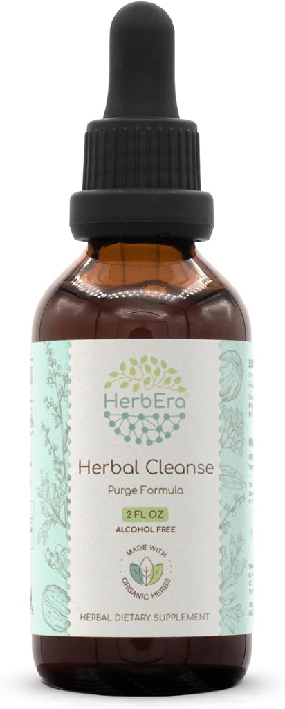 HerbEra Herbal Cleanse B60 Formule de désintoxication et de nettoyage sans alcool, supplément d'extrait de purge Boost Wormwood Herb, coque de noyer noir, bourgeons de fleurs de vêtements (2 fl oz)