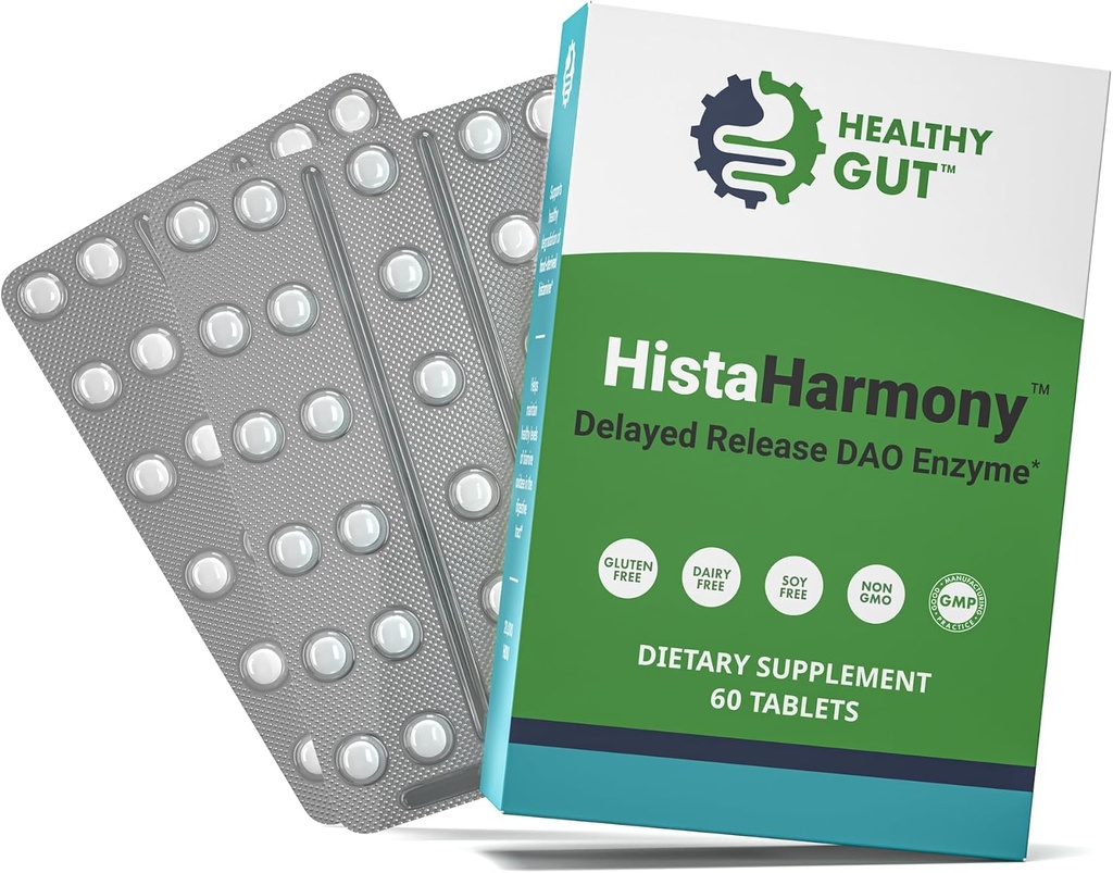 Healthy Gut HistaHarmony | Delayed Release DAO Enzyme Supplement | 30,000 HDU Diamine Oxidase Histamine Blocker | 60 Servings