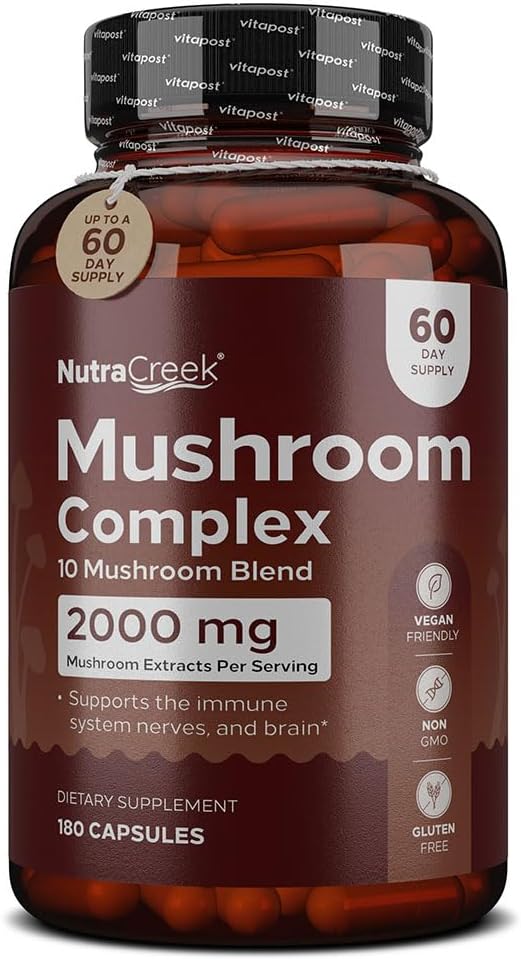 Mushroom Complex | Cordyceps Mushroom, Reishi, Shiitake, Maitake and Lions Mane Supplement. A 10-Mushroom Supplement to Support Your Mind and Body | 180 Mushroom Capsules