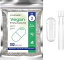 Capsules Vegan vides Taille 3 - Capsules Vegan Bricolage Gélule végétale Remplissage - Bouchons Veggie avec 2 cuillères Micro Lab pour remplir la capsule