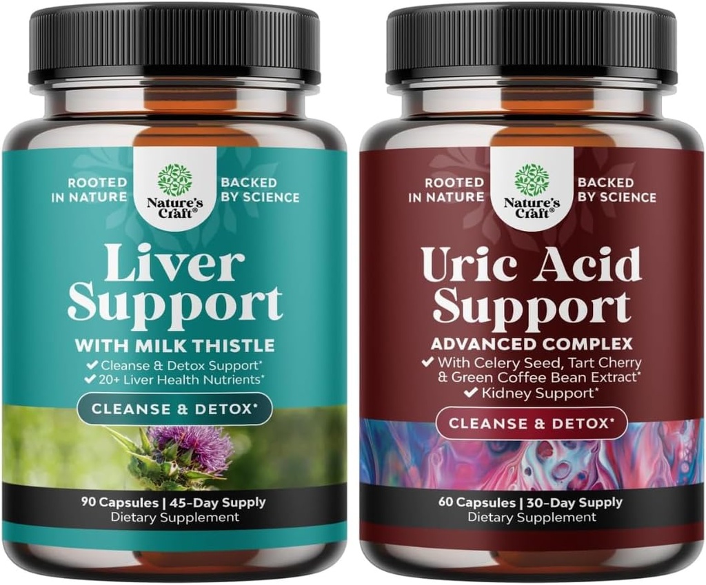 Ensemble de produits de nettoyage du foie Détox et réparation - Chardon de lait silymarin avec extrait de racine de dandelion et d'artichaut et extrait de café vert pour le nettoyage de l'acide urique et de la détox - Cerise et graines de céleri