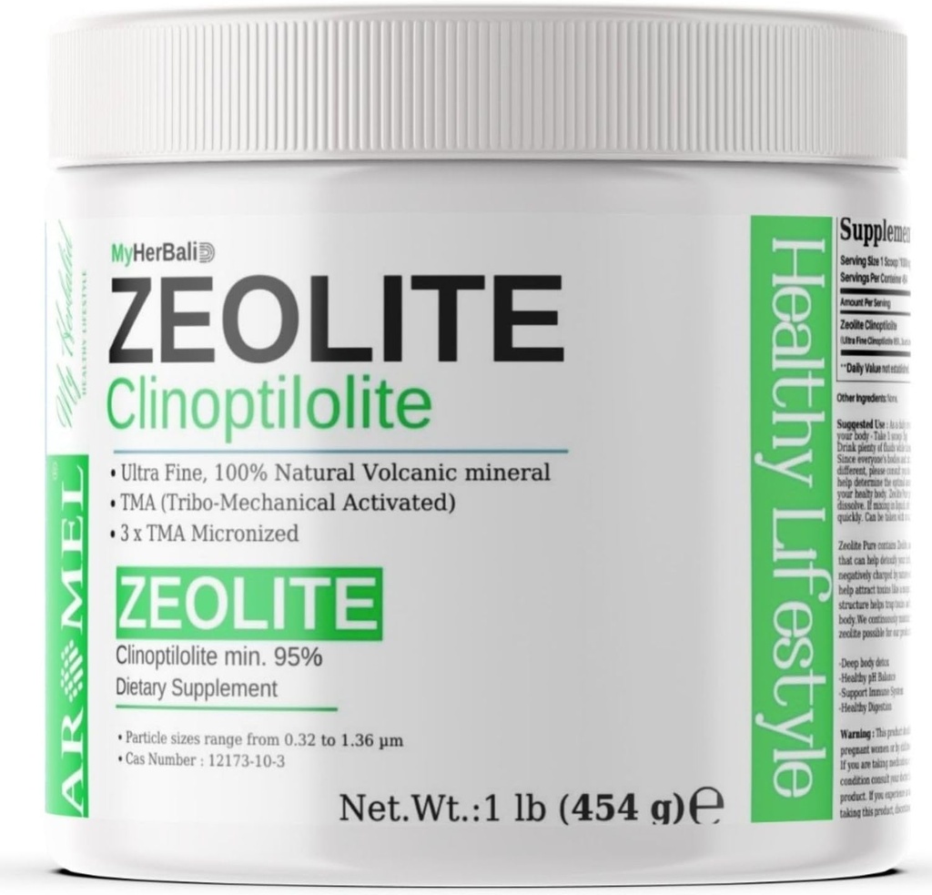 Poudre de zéolite de 1 livre - 454 g de solution Ultra FINE Moins de 1 μm de solution Clinoptilolite de 95 % de solution 3X activée en toute sécurité, douceur et efficacité de l'énergie
