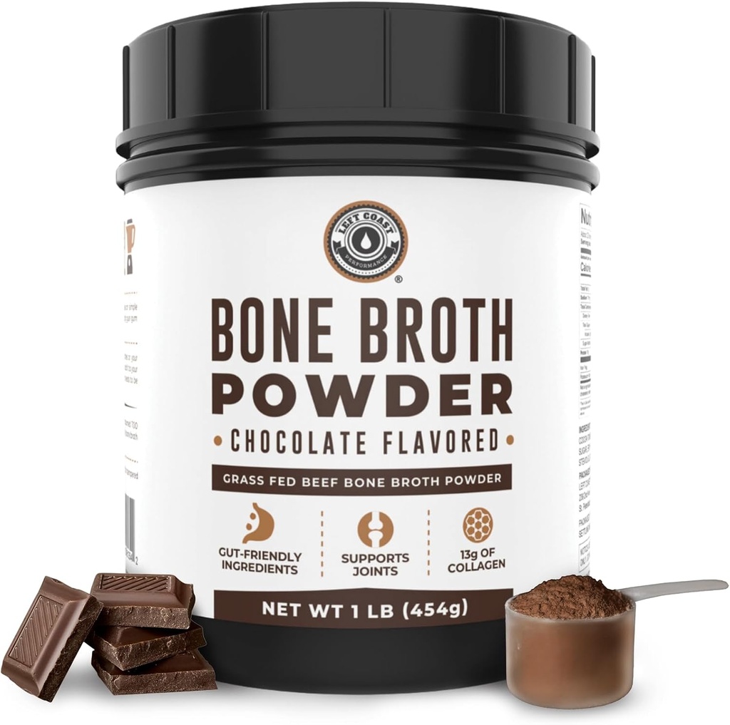 16oz Chocolate Bone Broth Protein Powder From Grass Fed Beef - Non-GMO Ingredients, Gut-Friendly, Low Carb Dairy Free Protein Powder - Natural Collagen Source For Joint Support - Keto Friendly
