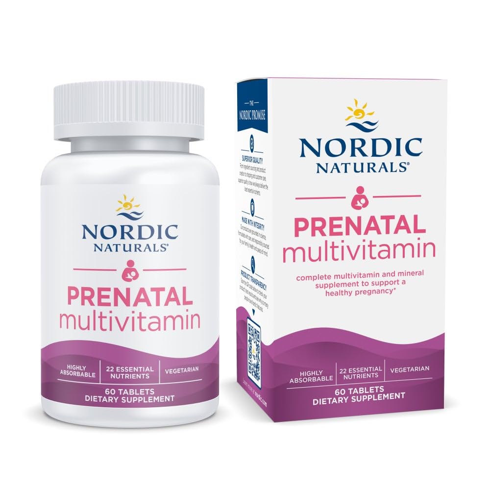 Multivitamines prénatales pour femmes - Vitamines prénatales végétariennes quotidiennes - 22 nutriments essentiels, y compris le B6, le folate et le fer - 60 comprimés - 30 portions