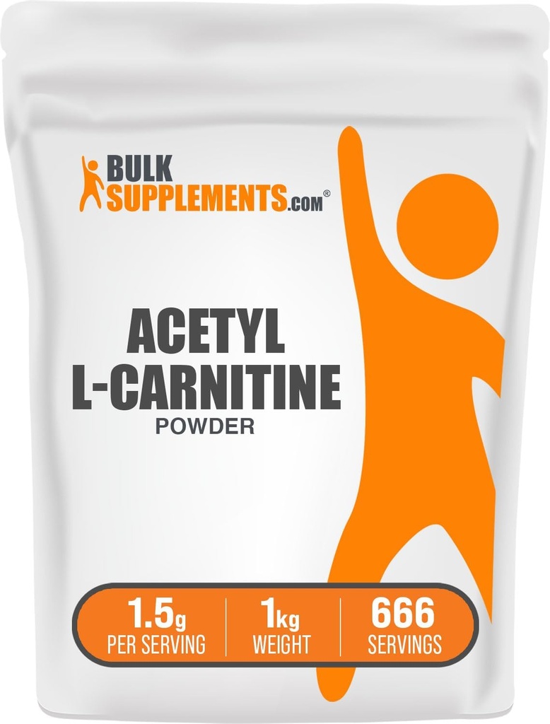 BulkSupplements.com Poudre d'acétyle L-Carnitine - ALCAR Poudre, acétyle L-Carnitine 1500mg, Supplément de carnitine - Sans gluten, 1500mg par portion, 5kg (11 lbs) (paquet de 5)