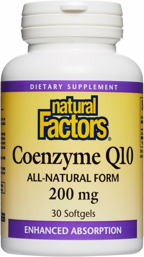 Facteurs naturels Coenzyme Q10 - Supplément de soutien aux antioxydants soutient la production d'énergie cellulaire - Meilleures aides à l'absorption Fonction cardiaque saine - 200 mg, 30 Softgels (30 portions)
