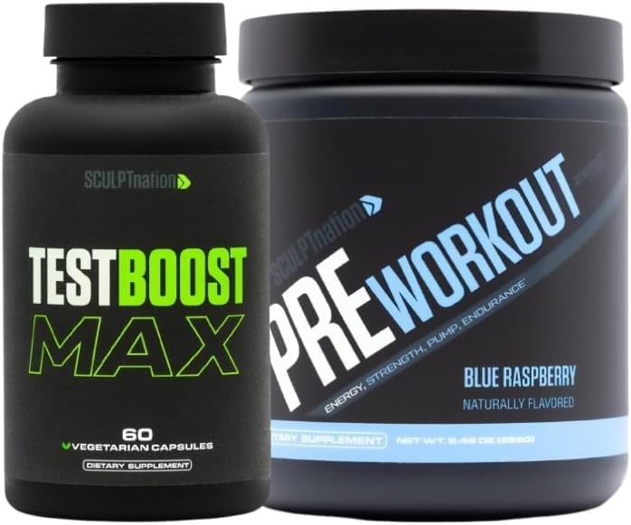 Sculpt Nation by V Shred Test Boost Max et pré-entraînement Blue Raspberry Powder Bundle