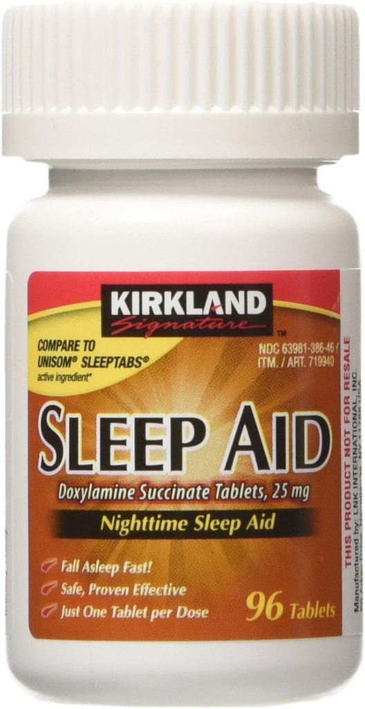 Kirkland Signature aide au sommeil Doxylamine Succinate 25 Mg, 96-Count (1 bouteille) aide au sommeil de nuit
