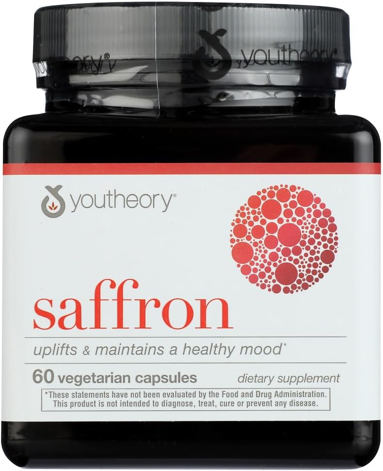 Youtheory Saffron Supplément diététique avancé, élévation de l'humeur et de la concentration mentale, 60 capsules