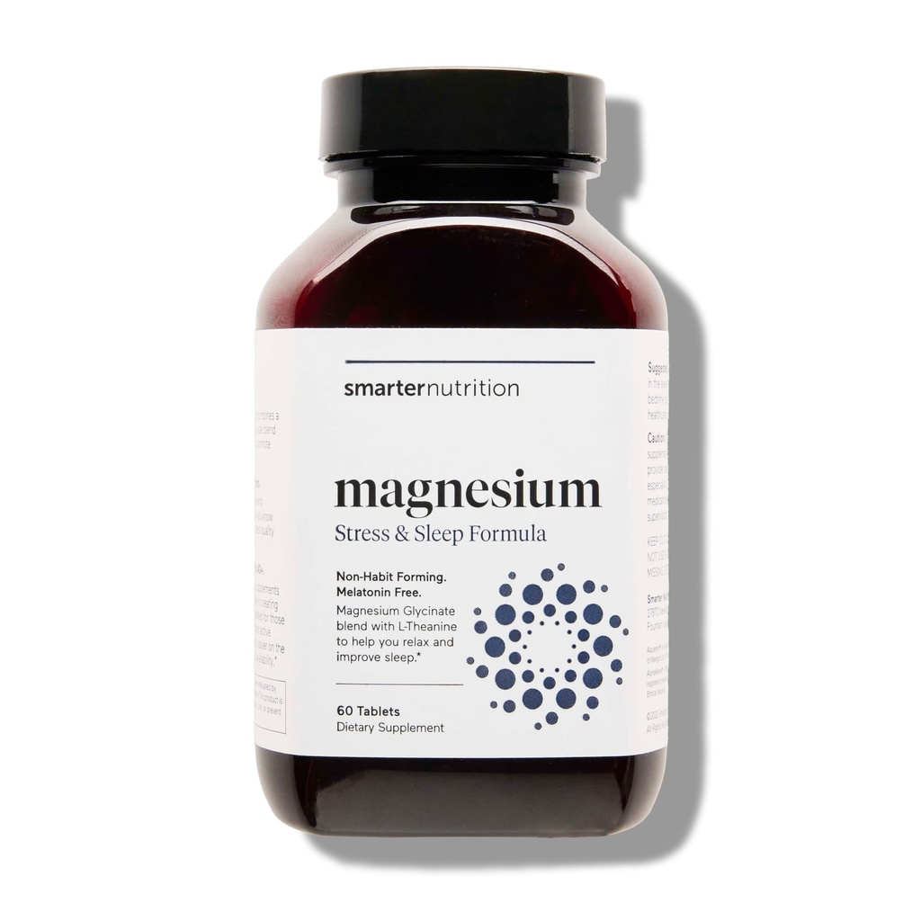 Complexe Magnésium de nutrition plus intelligente - Glycinat de magnésium chélaté + Citrate, Malate pour le sommeil, la relaxation, les muscles et les nerfs + L-Theanine prouvée cliniquement, Comprimé non-OGM-60[30 jours]