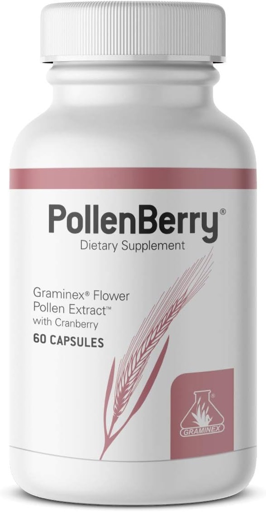 Graminex PollenBerry Dietary Supplement - G60 Concentrated Flower Pollen Extract, Cranberry Powder - Soutient la peau, le traîtage urinaire et la santé de Bladder - Antioxydant naturel, 60 Capsules
