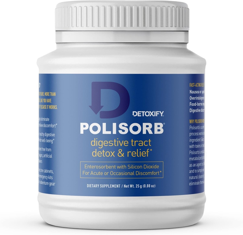 Détoxify Polisorb Détergent digestif – Dioxyde de silicone Detox boisson pour la santé de Gut, le confort de l'estomac et le nettoyage, mélange avec l'eau, jus, thé - Amies de la famille, 2 c. à soupe pour les adultes