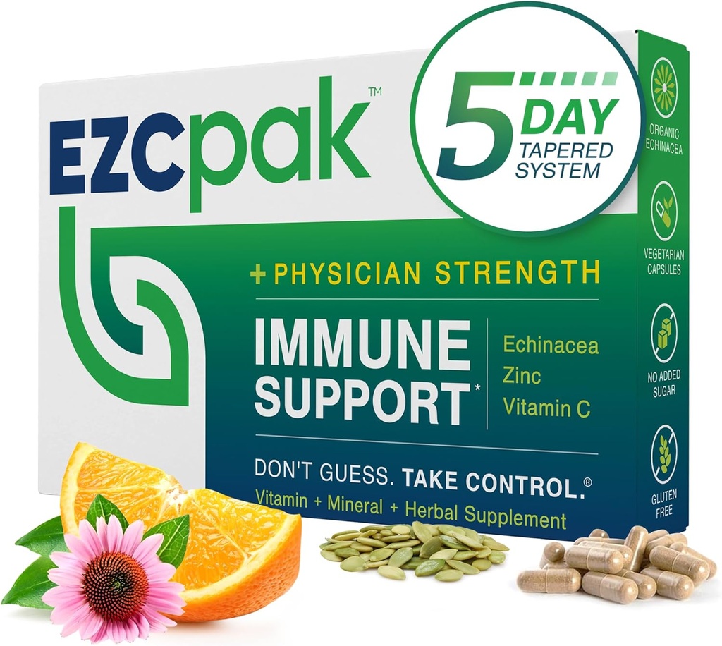 EZC Pak 5-Day Dépanneuse de soutien immunitaire - Supplément de soutien immunitaire, Echinacea, Zinc Vitamine C, Vitamines pour le système immunitaire, Dépanneuses pour adultes - Dépanneuses de soutien immunitaire