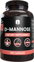 INGRÉDIENTS ORIGINAUX DE PURE D-Mannose (365 capsules) Pas de magnésium ou de poudre de riz, toujours pur, vérifié en laboratoire