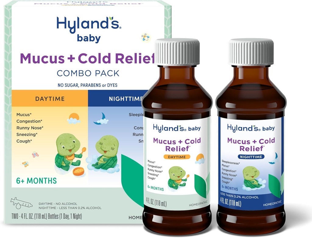 Hyland's Baby Mucus and Cold Relief, Day and Night Value Pack, Infant And Baby Cold Medicine, Decongestant And Cough Relief, 8 Fl Oz
