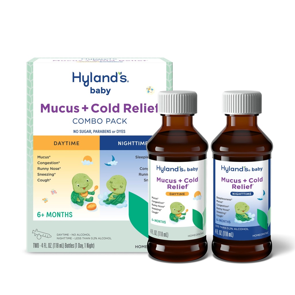 Hyland's Baby Mucus and Cold Relief, Day and Night Value Pack, Infant and Baby Cold Medicine, Degongestant and Cough Relief, 8 Fl Oz