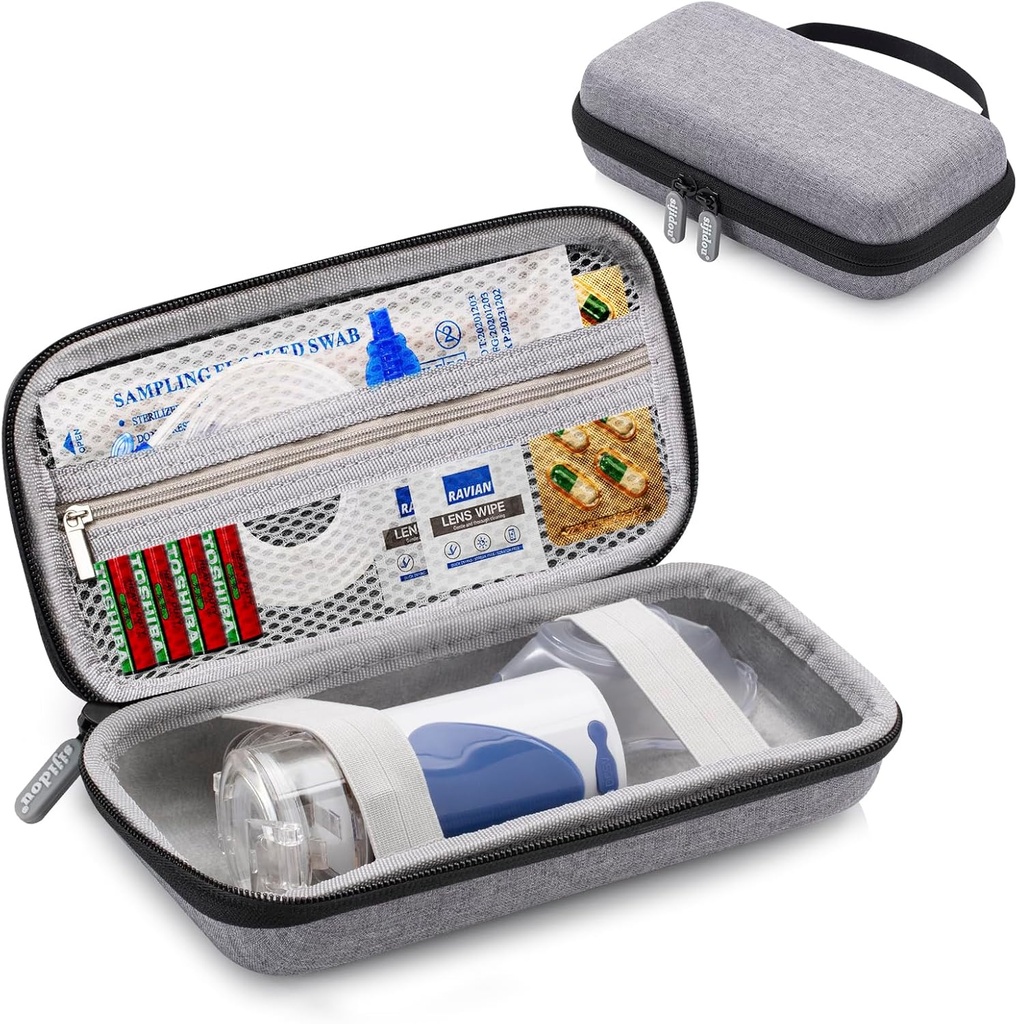 Cas de nébuliseur portable pour les voyages, Cas d'inhalateur pour les enfants et la machine d'asthme portatif adulte, Organisateur de fournitures médicales, Cas d'organisateur électronique pour cordon, Chargeur (Grey)