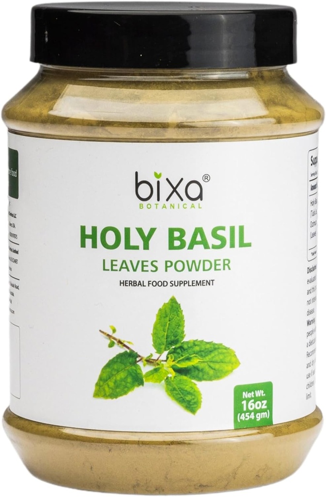Feuilles de Tulsi Poudre (Feuille de Basilic, Sanctum Ocimum) Soutien Immunité, Respiration saine, Soins buccodentaires, Peut être pris avec du thé