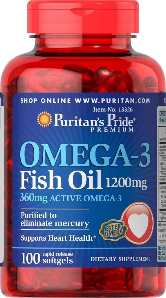 Pride de Puritan Omega-3 Huile de poisson 1200 mg (360 mg Omega-3) - 100 Softgels