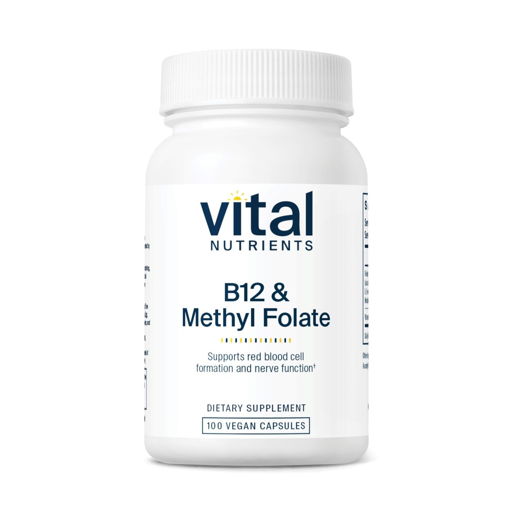 Nutriments vitaux Vitamine B12 & Methyl Folate de Végétal et supplément de B12 5-MTHF Plus B12 soutient le système nerveux et le métabolisme*